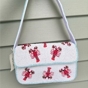 Stylish Lobster Beaded Shoulder Bag - White and Red